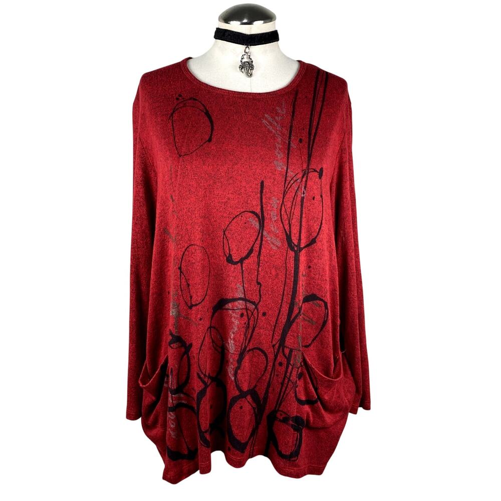 Jess & Jane Vtg USA Art to Wear Abstract Whimsigoth Artsy Pocket Sweater M